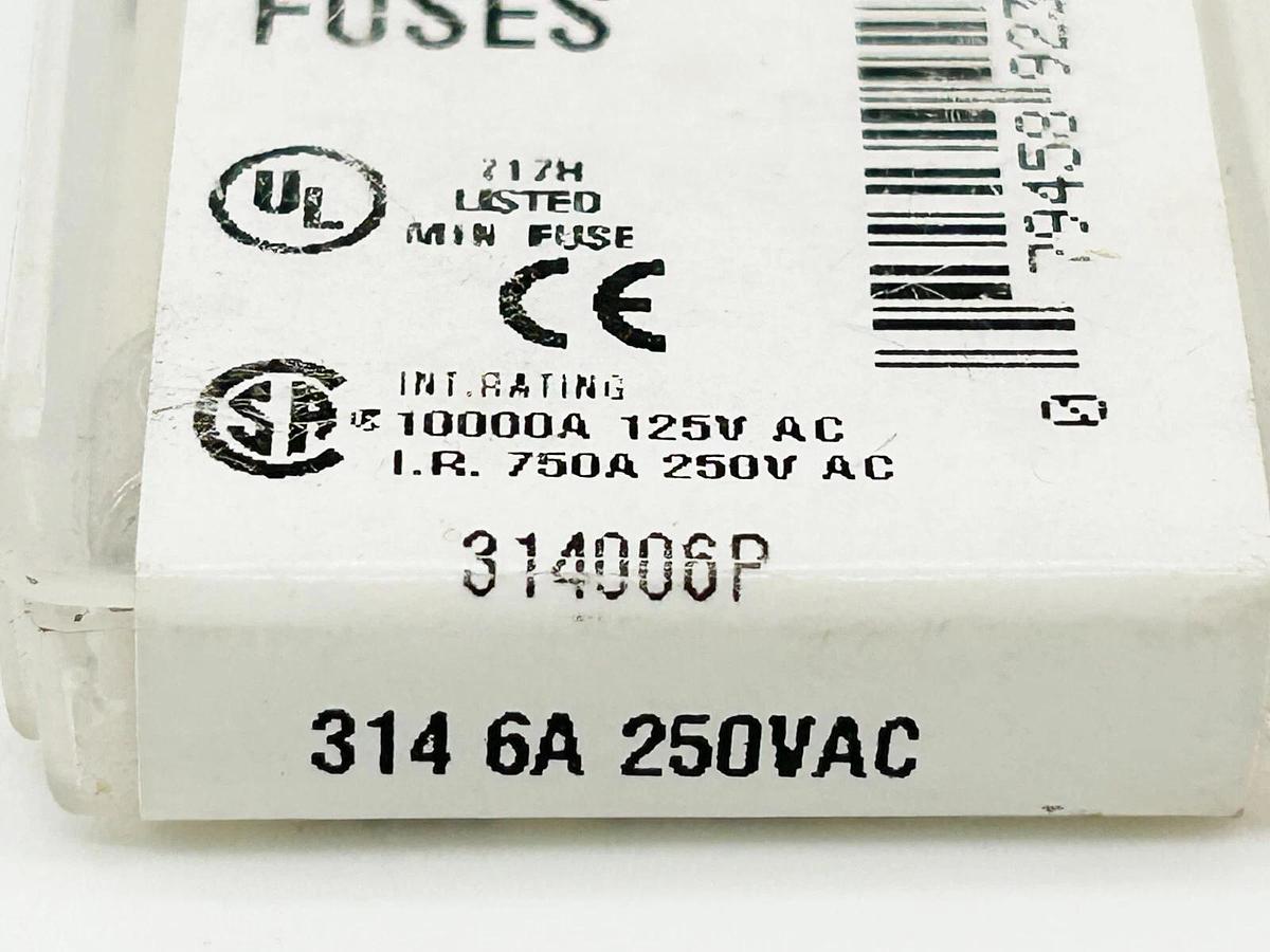 New Lot of 10 Littelfuse 314006P Fuse 6A 250V 314