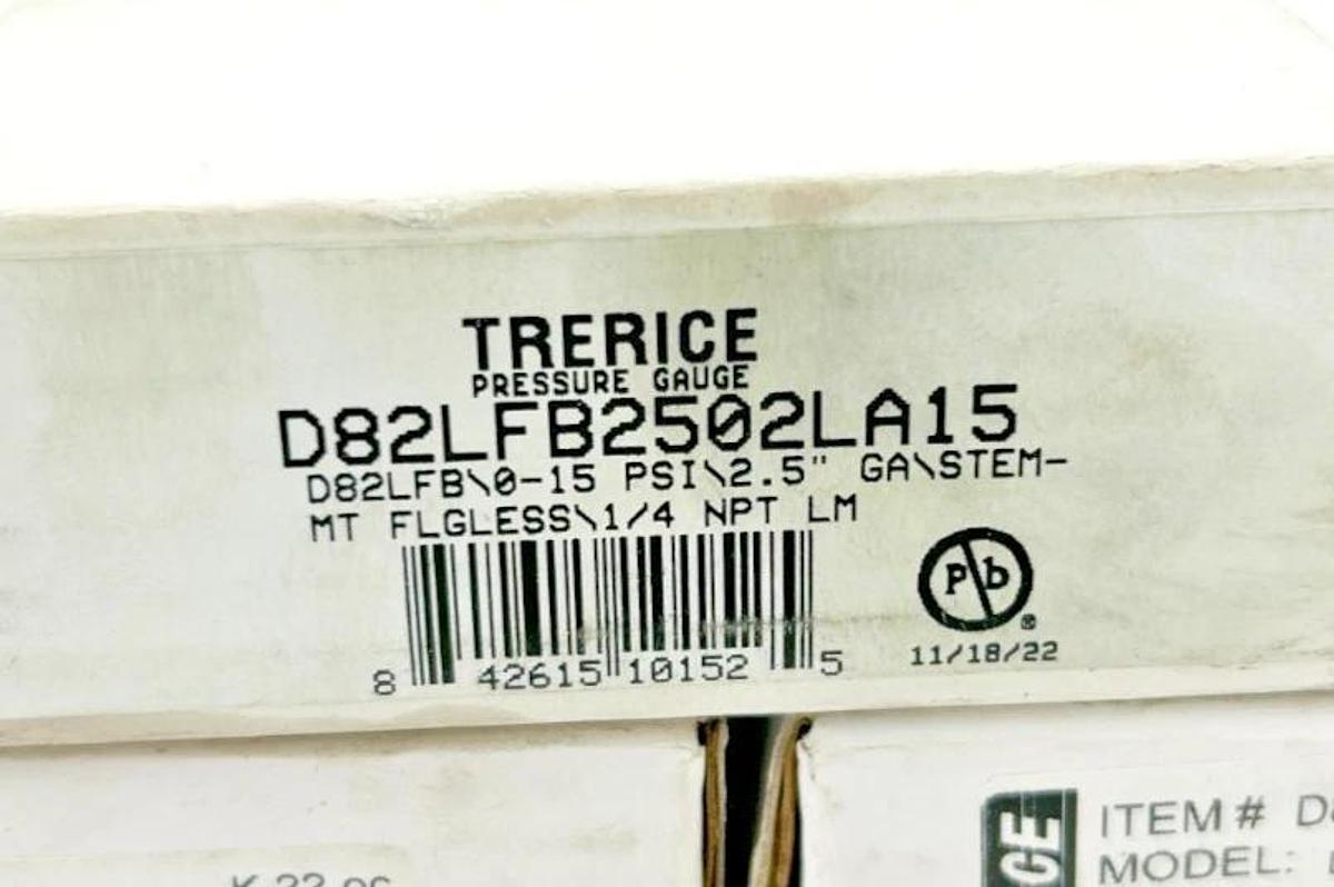 Lot of 3 New Trerice D82LFB2502LA15 Pressure Gauge D82LFB 2-1/2" 0-15psi 1/4" LM