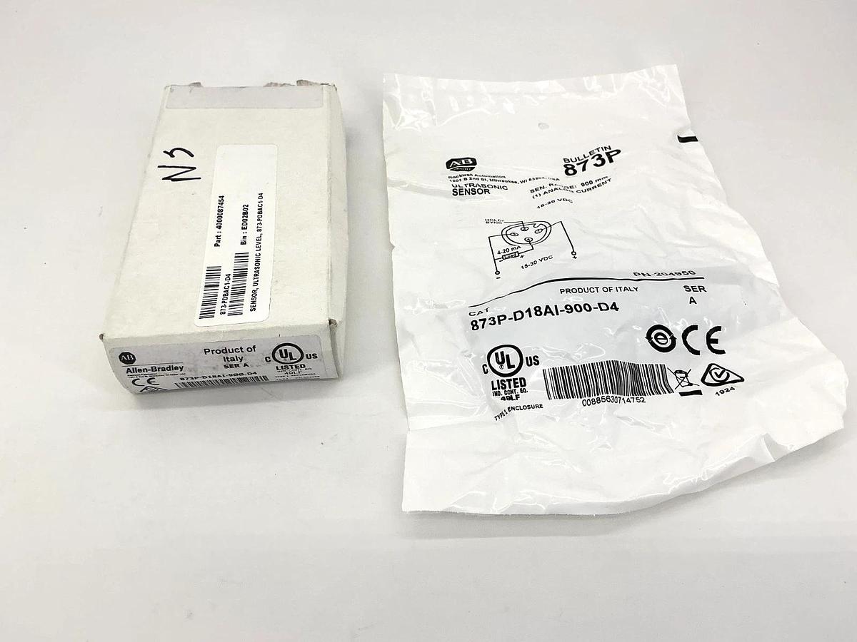 New Allen Bradley 873P-D18AI-900-D4 Ser A Ultrasonic Sensor Range: 900mm 15-30V
