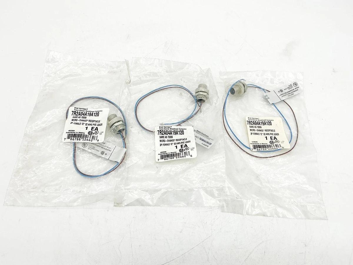 New Lot of 3 Brad Harrison 7R2A04A19A120 Receptacle 2P Female 12" AWG 70006