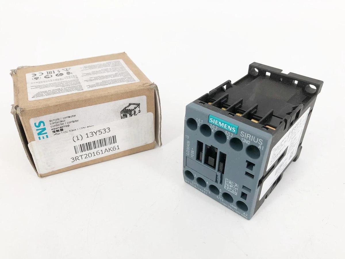 New Siemens 3RT2016-1AK61 Contactor 3P 9A 110/120V 13Y533