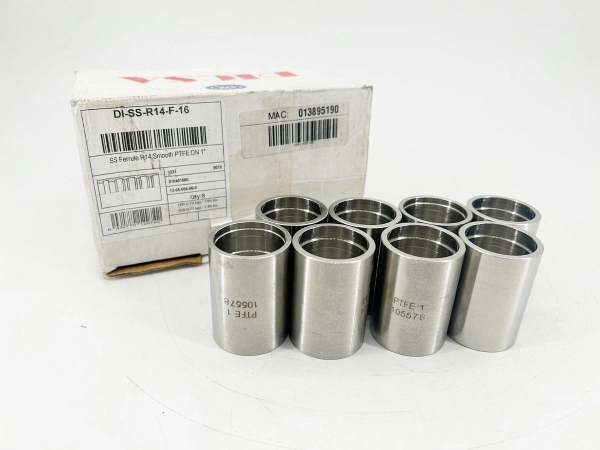 New Box of 8 Dicsa DI-SS-R14-F-16 SS Ferrule R14 Smooth PTFE DN 1"