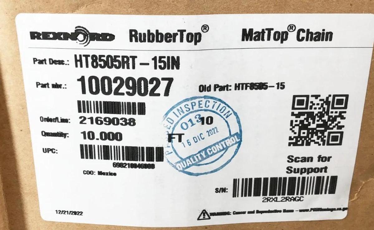 New Rexnord 10029027 Conveyor Chain HT8505RT-15IN 15" W x 10FT L