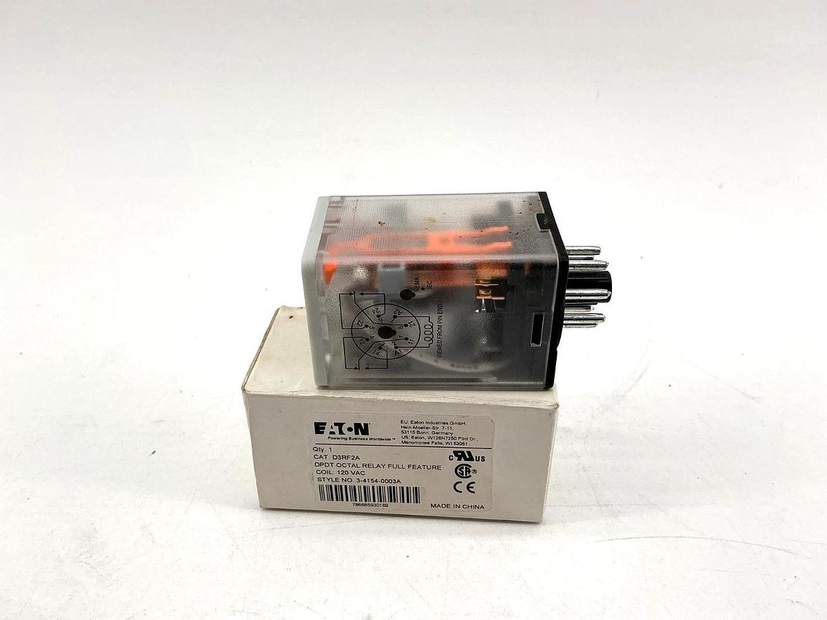 New Eaton D3RF2A Relay 120VAC Coil DPDT Octal 8-Pin
