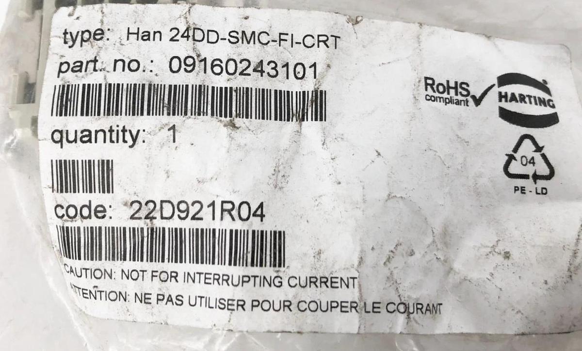 Lot of 2 New Harting Han 24DD-SMC-FI-CRT Connectors 24-Pin 09160243101
