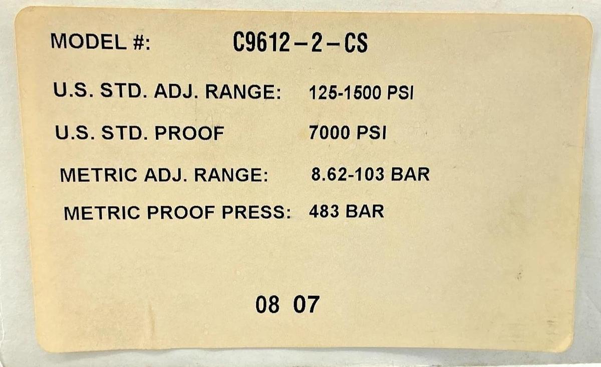 New Barksdale C9612-2-CS Piston Pressure Switch Range 125-1500PSI 8.62-103BAR