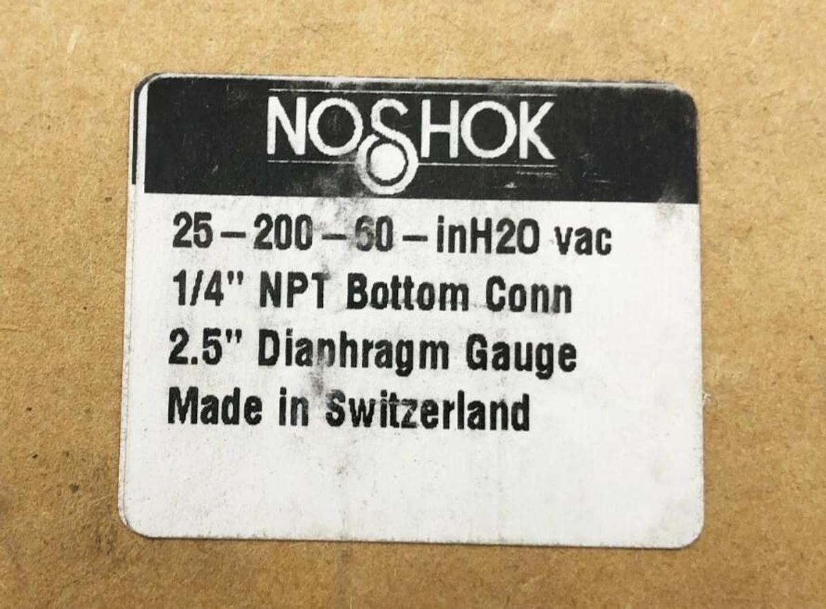 New Noshok 25-200-60-inH20-vac Vacuum Gauge 1/4" NPT Male Bottom Connection