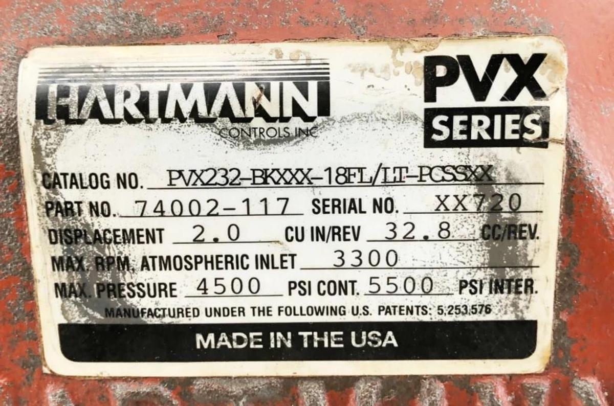 Used Hartmann 74002-117 Pump PVX Series 4500psi Max PVX232-BKXXX-18FL/LY-PCSSXX