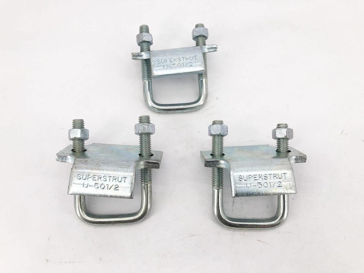 Lot of 3 New Superstrut U-501/2 Beam Clamps 3" Wide w/ Hex Nut & U-Bolt - No Box