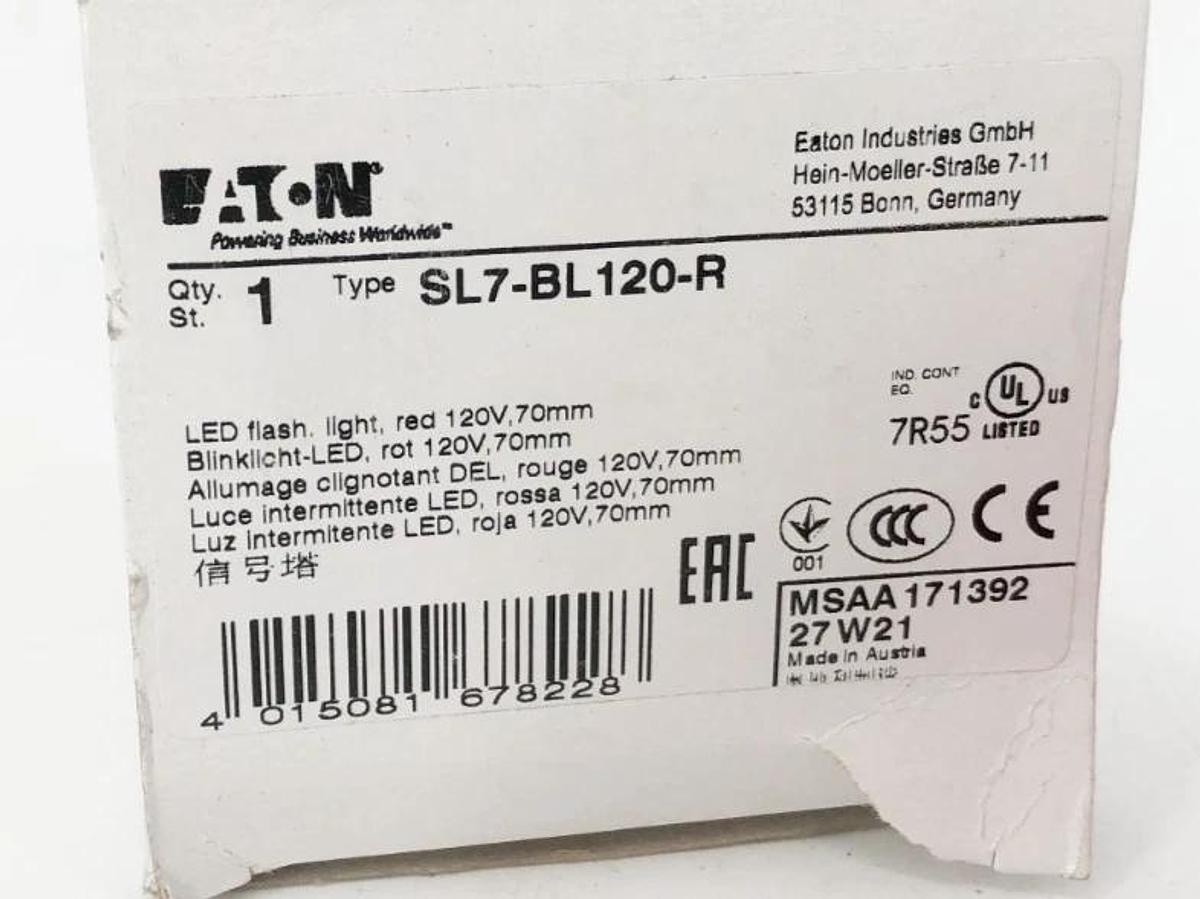 New Eaton SL7-BL120-R Red Flashing LED Stacklight 110/120VAC 70mm