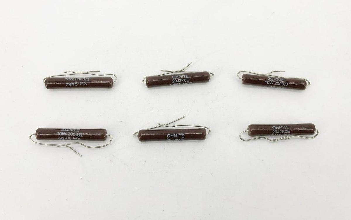 Lot of 6 New Ohmite 20J2K0E Axial Resistor 10W 2K OHM