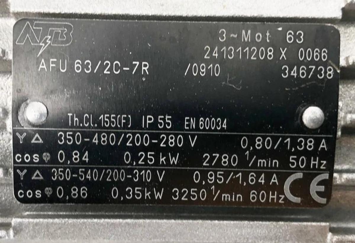 Used ATB AFU 63/2C-7R Motor with RBW50100 Blower Wheel 3-Phase 540VAC