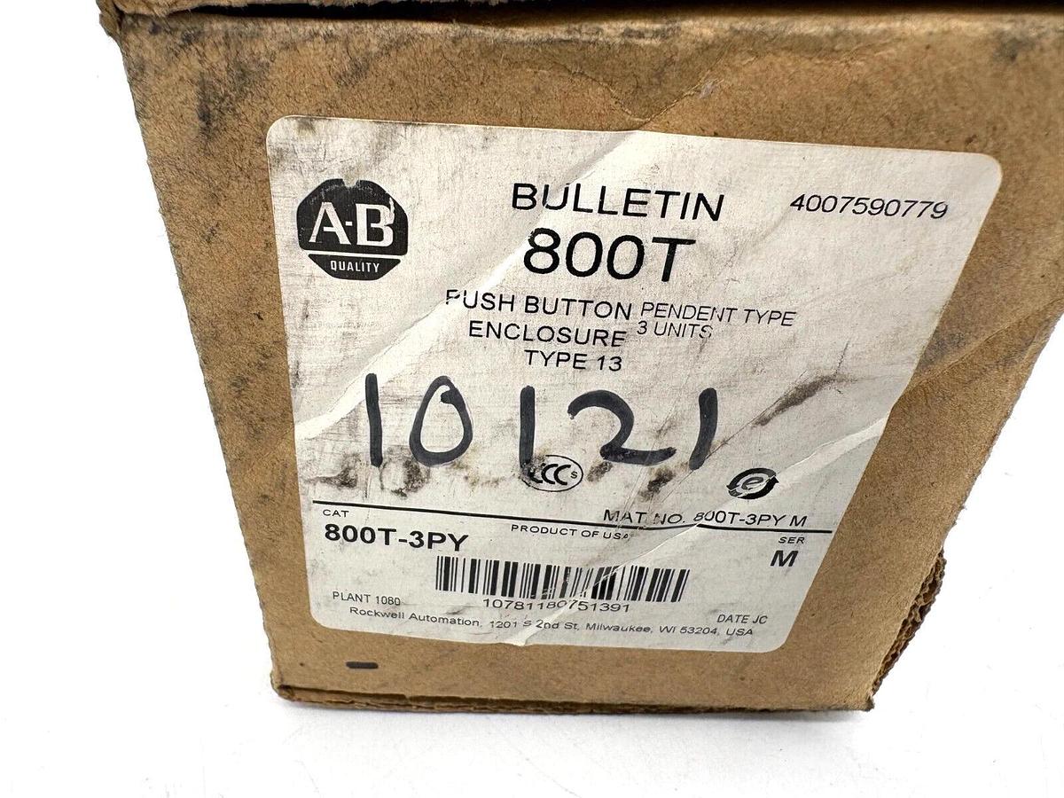 New Allen Bradley 800T-3PY Ser. M Push Button Enclosure Pendent Type 3-Hole