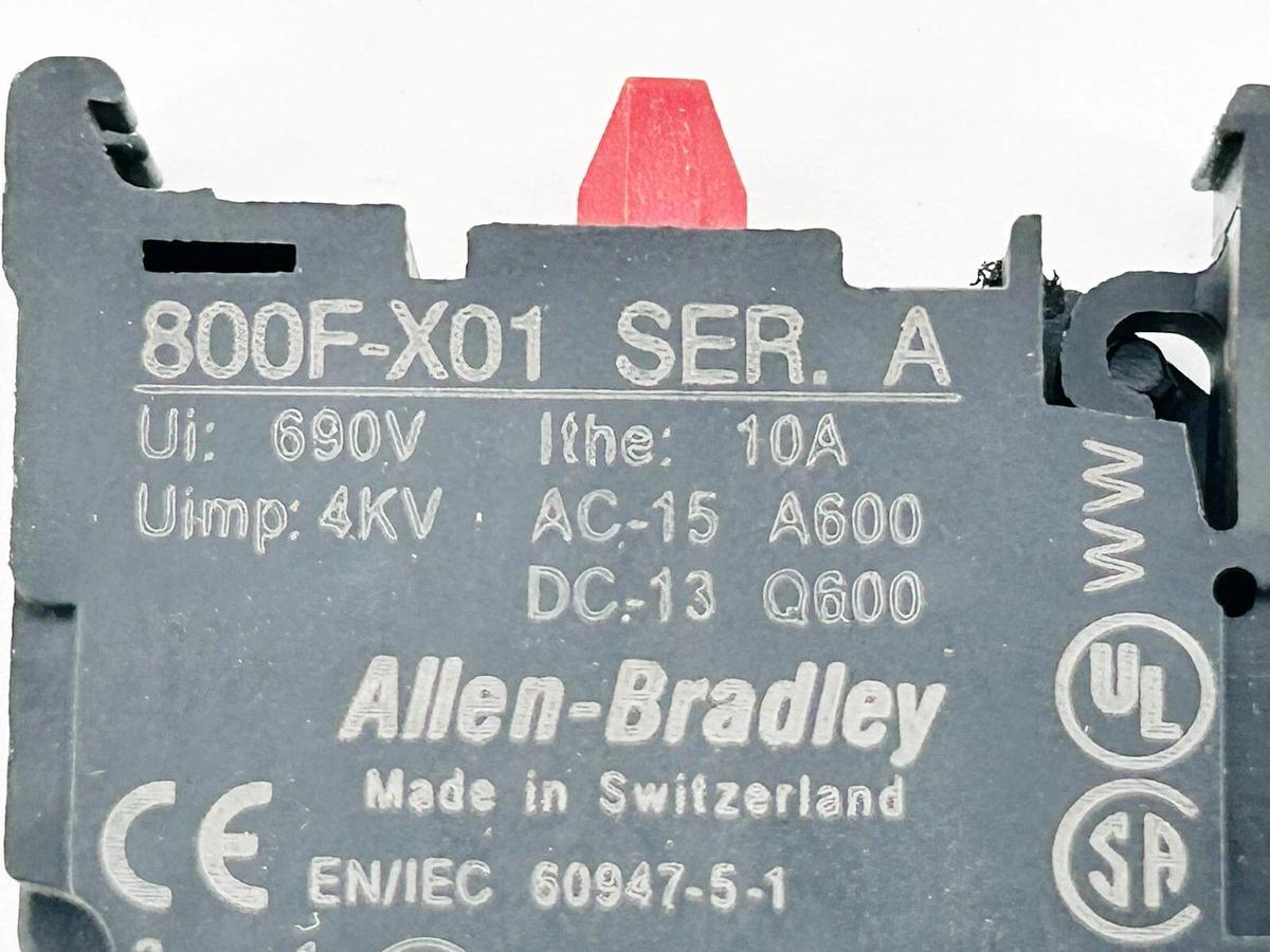 New Lot of 3 Allen Bradley 800F-X01 Contact Block 22.5MM 1N/C 10A 690VAC