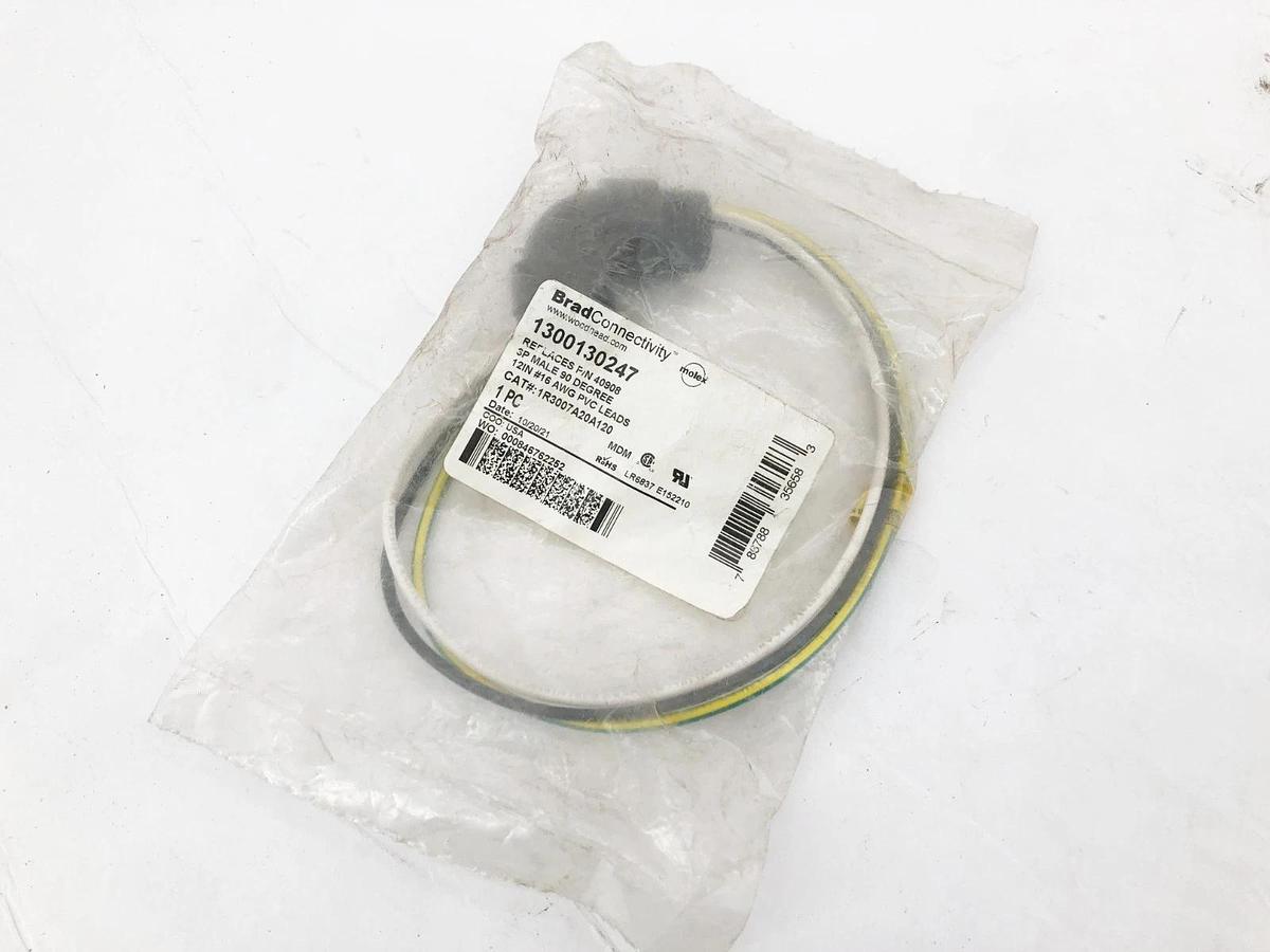 Lot of 2 New Brad Connectivity 1300130247 Receptacles 3P Male 90° 12" 16 AWG