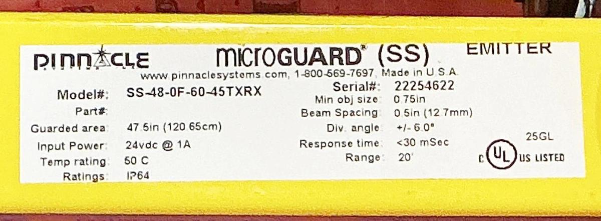New Pinnacle SS-48-0F-60-45TXRX Solid State Safety Light Curtain System 24V