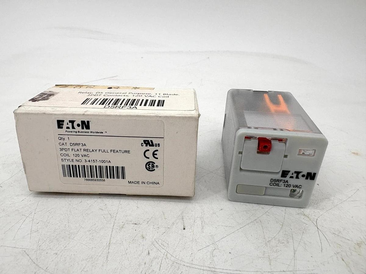 New Eaton D5RF3A 3PDT Flat Relay Full Feature 120VAC Coil