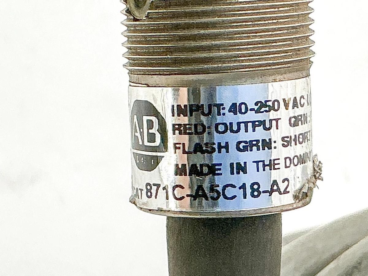 Used Allen Bradley 871C-A5C18-A2 Inductive Proximity Sensor 240V 6.6' Cable Ser.A