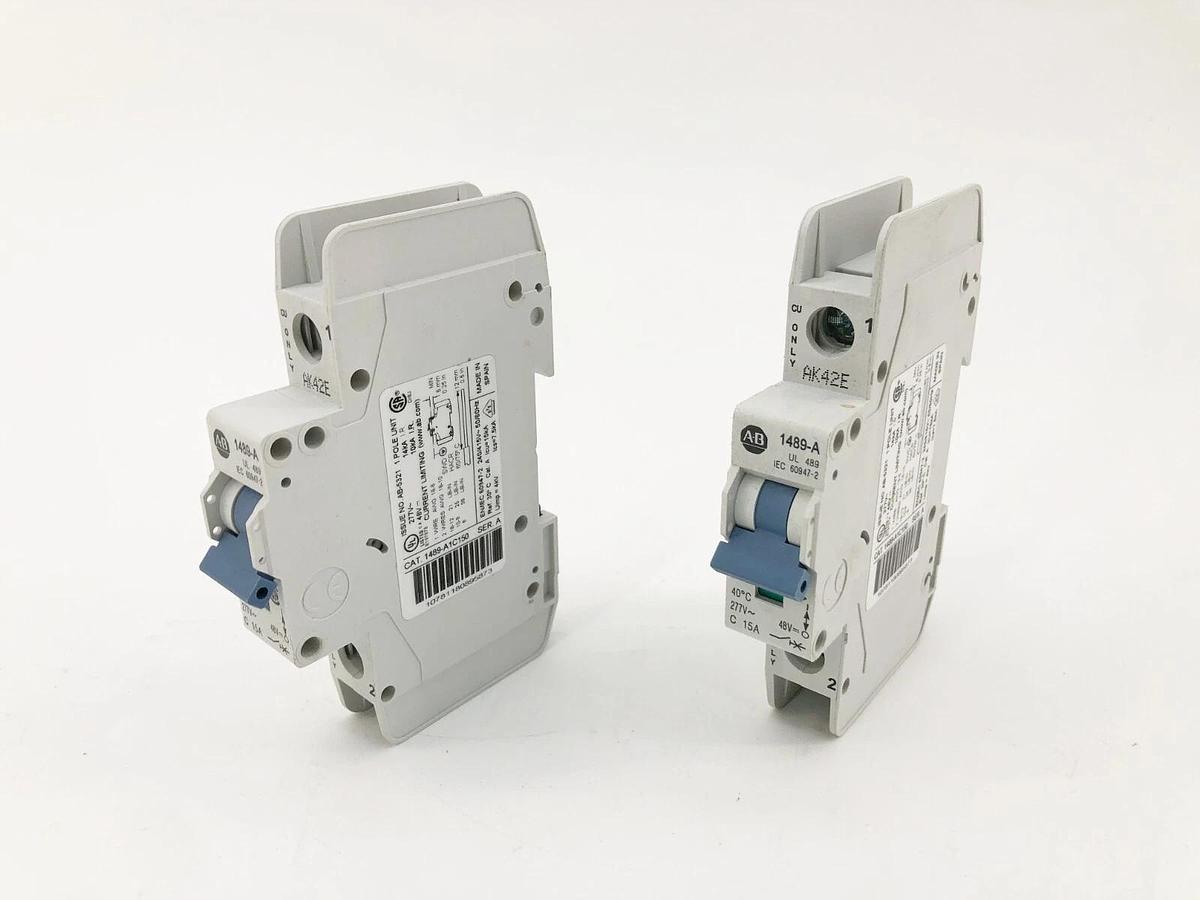 Box of 2 New Allen-Bradley 1489-A1C150 Circuit Breakers 1P 15A 277VAC 48VDC