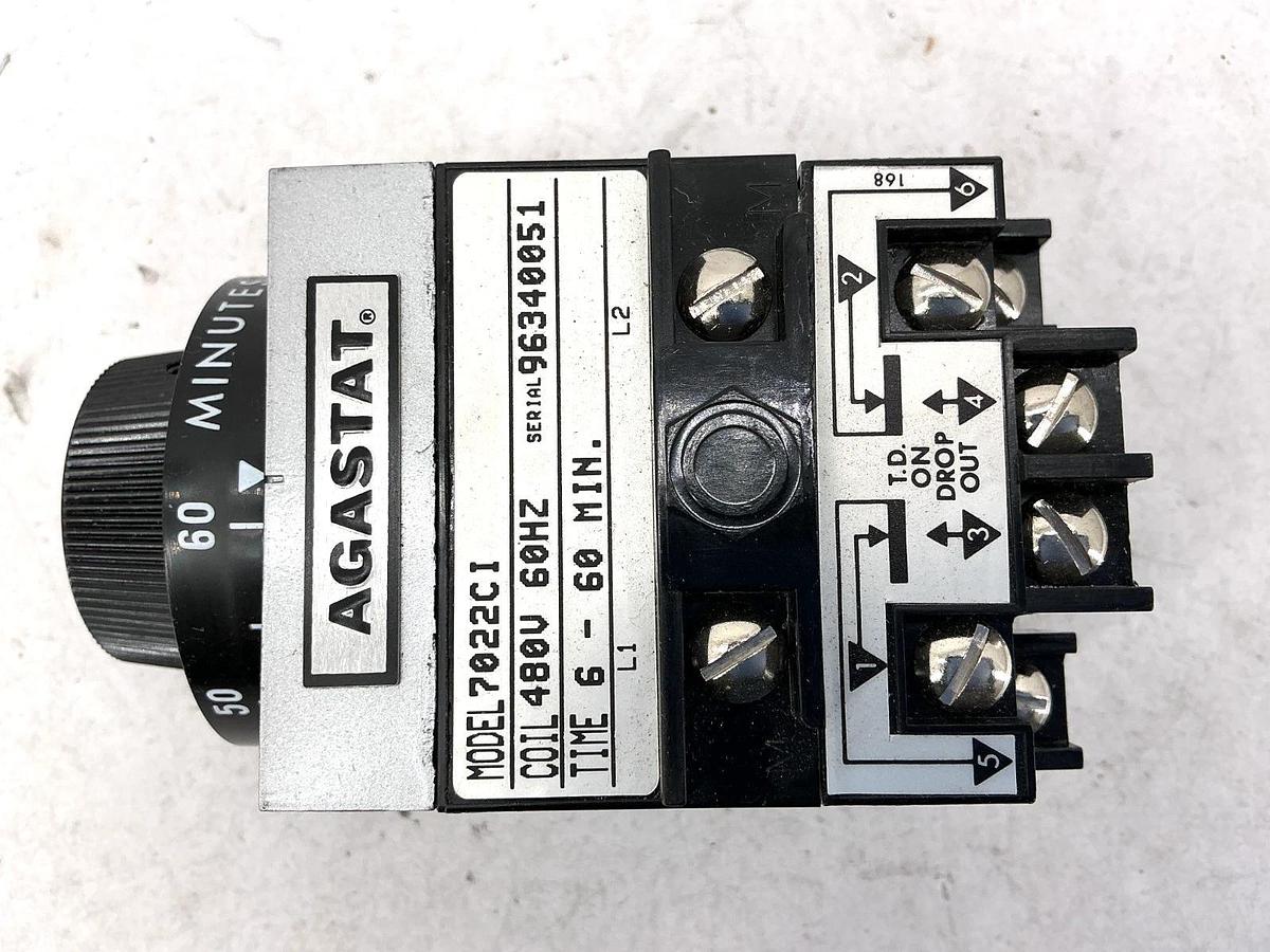 Used AGASTAT 7022CI Timing Relay Coil 480V 60HZ 6-60Min 15A 120/240VAC