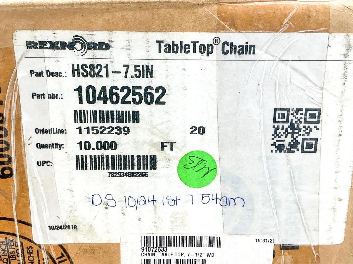 New Rexnord HS821-7.5IN TableTop Chain 10FT 10462562