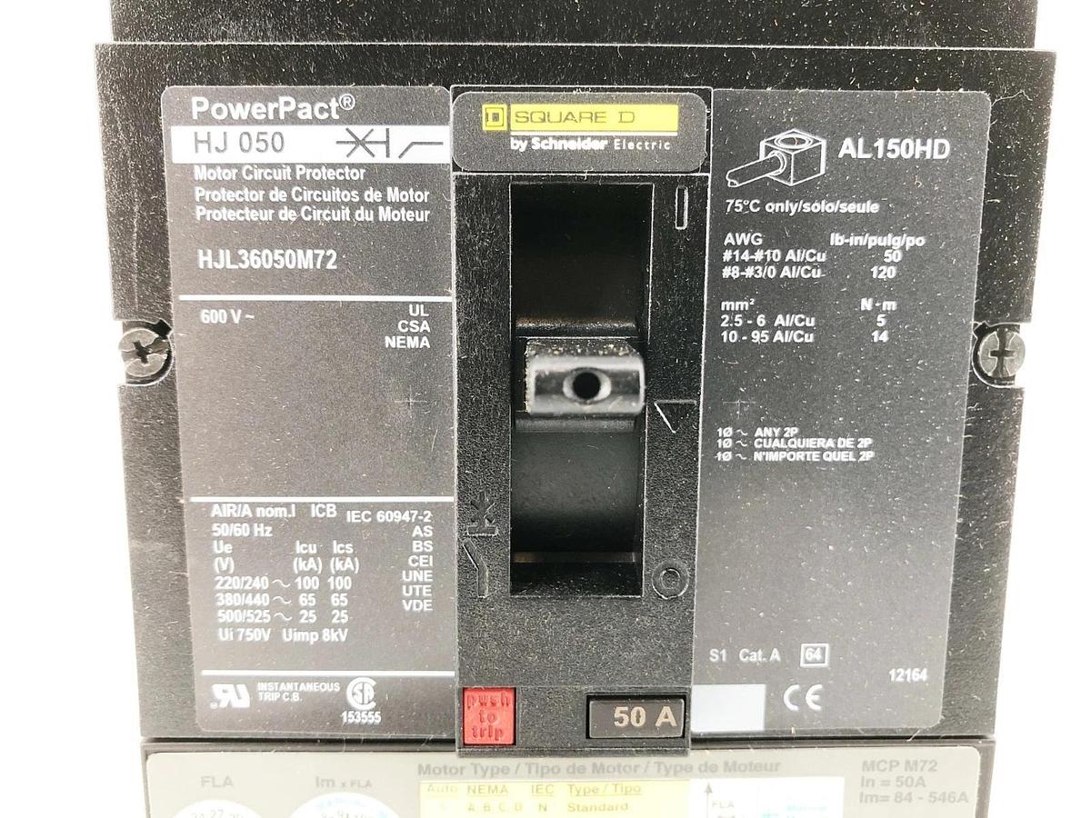 New Square D HJL36050M72 PowerPact Circuit Breaker 50A 600V 3P HJ 050
