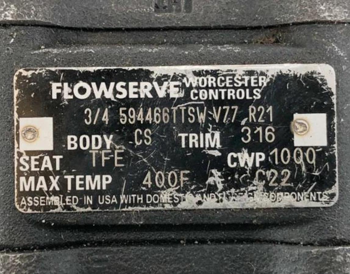 Used Flowserve 3/4-594466TTSW-V77-R21 Ball Valve Carbon Steel 1000psi