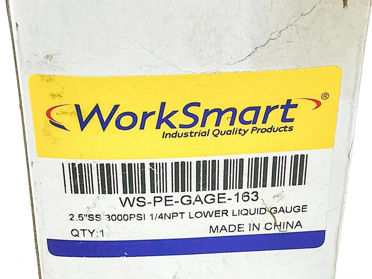 New Worksmart WS-PE-GAGE-163 Pressure Gauge 2.5" SS 3000PSI 1/4NPT