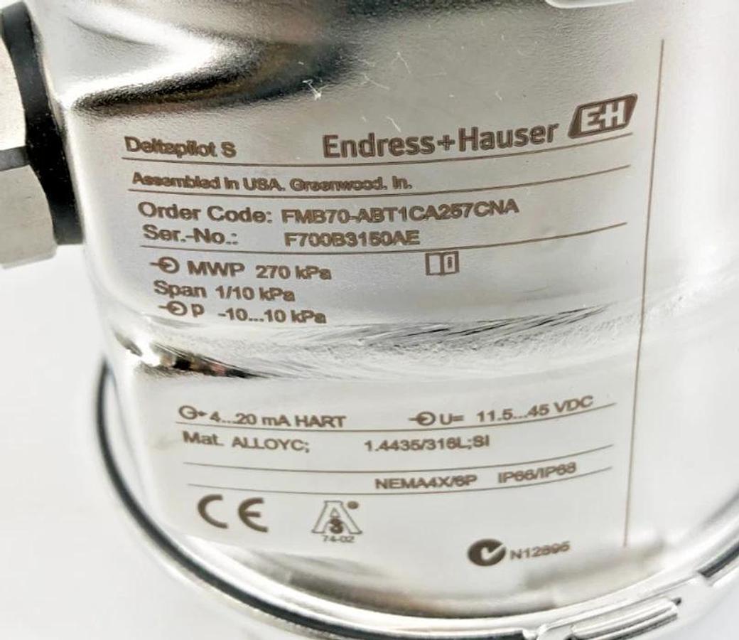 New Endress + Hauser Deltapilot S Pressure Transmitter FMB70-ABT1CA257CNA