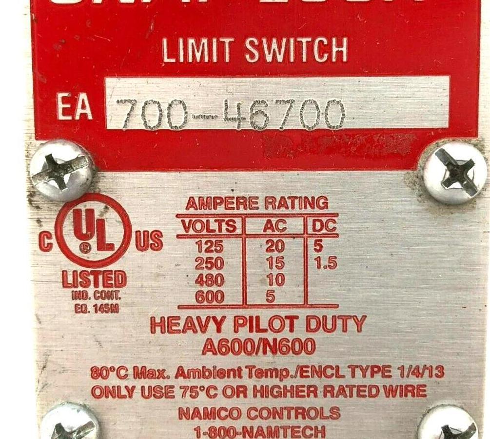 New Namco Controls EA700-46700 Snap-Lock Limit Switch 125/250/480/600VAC -No Box