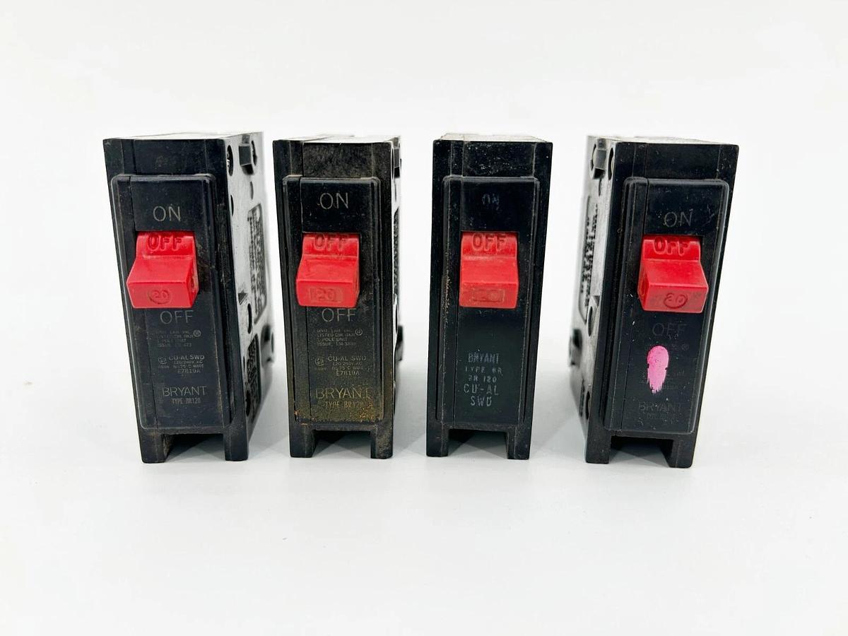 Used Lot of 4 Bryant BR120 Circuit Breaker 20A 1 Pole 240V