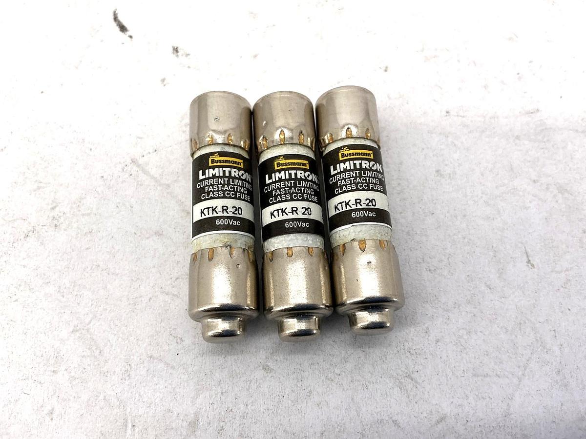 Lot of 3 New Bussmann KTK-R-20 Limitron Current-Limiting Class CC Fuse 20A 600V