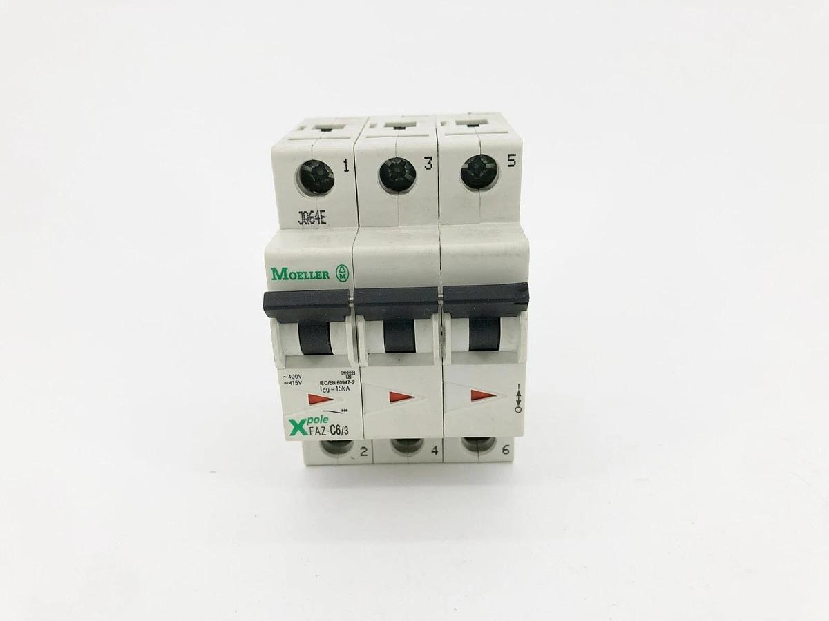 New Moeller FAZ-C6/3 Circuit Breaker 6A 3 Pole480Y/277VAC