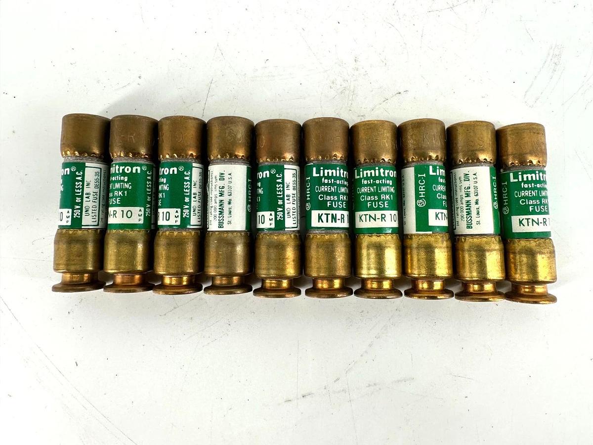 Lot of 10 New Bussmann KTN-R-10 Limitron Fast-Acting Class RK1 Fuse 10A 250V