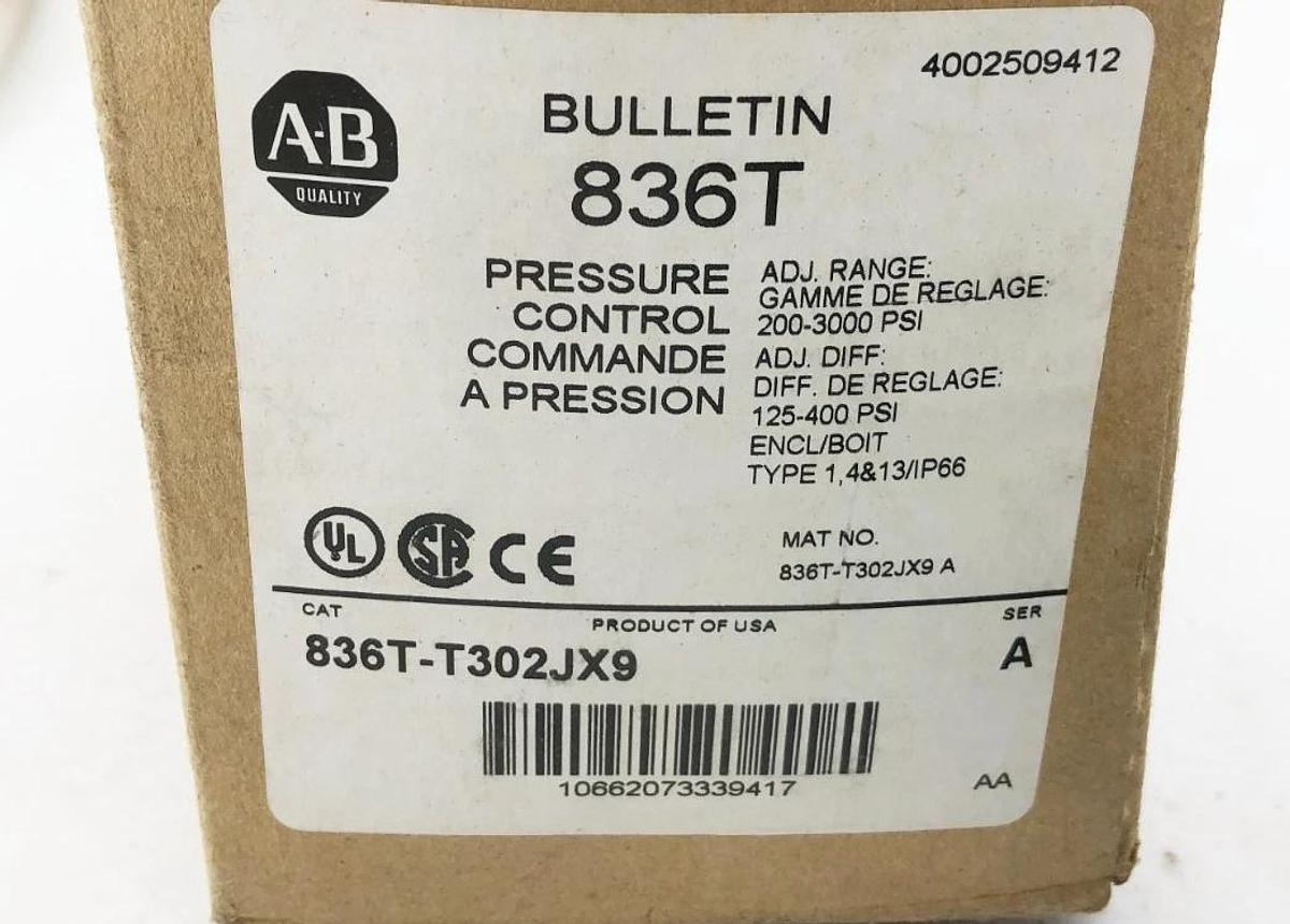 New Allen Bradley 836T-T302JX9 Pressure Control Switch 72-120A 60A 200-3000PSI