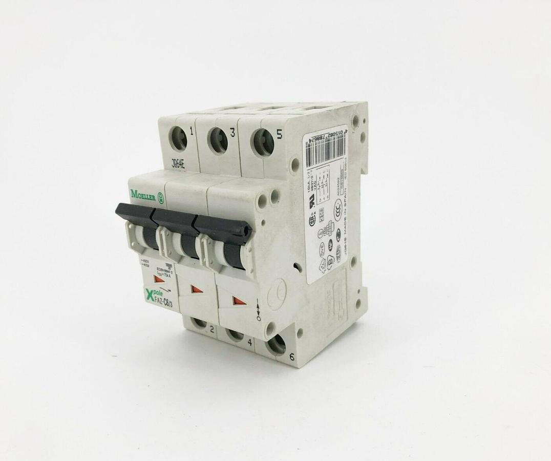 New Moeller FAZ-C6/3 Circuit Breaker 6A 3 Pole480Y/277VAC