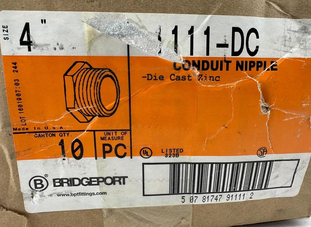 New Bridgeport 1111-DC 4" Conduit Nipple - No Box