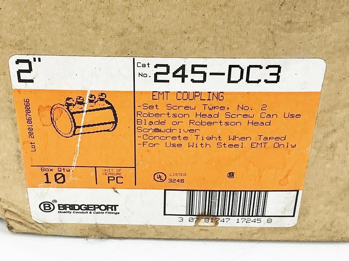 New Box of 10 Bridgeport 245-DC3 EMT Coupling 2" Set Screw Type No.3