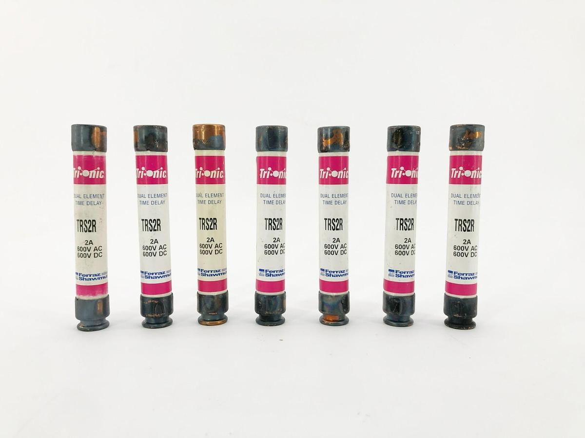 Used Lot of 7 Ferraz Shawmut TRS2R Time Delay Fuses 2A 600VAC/DC Class RK5