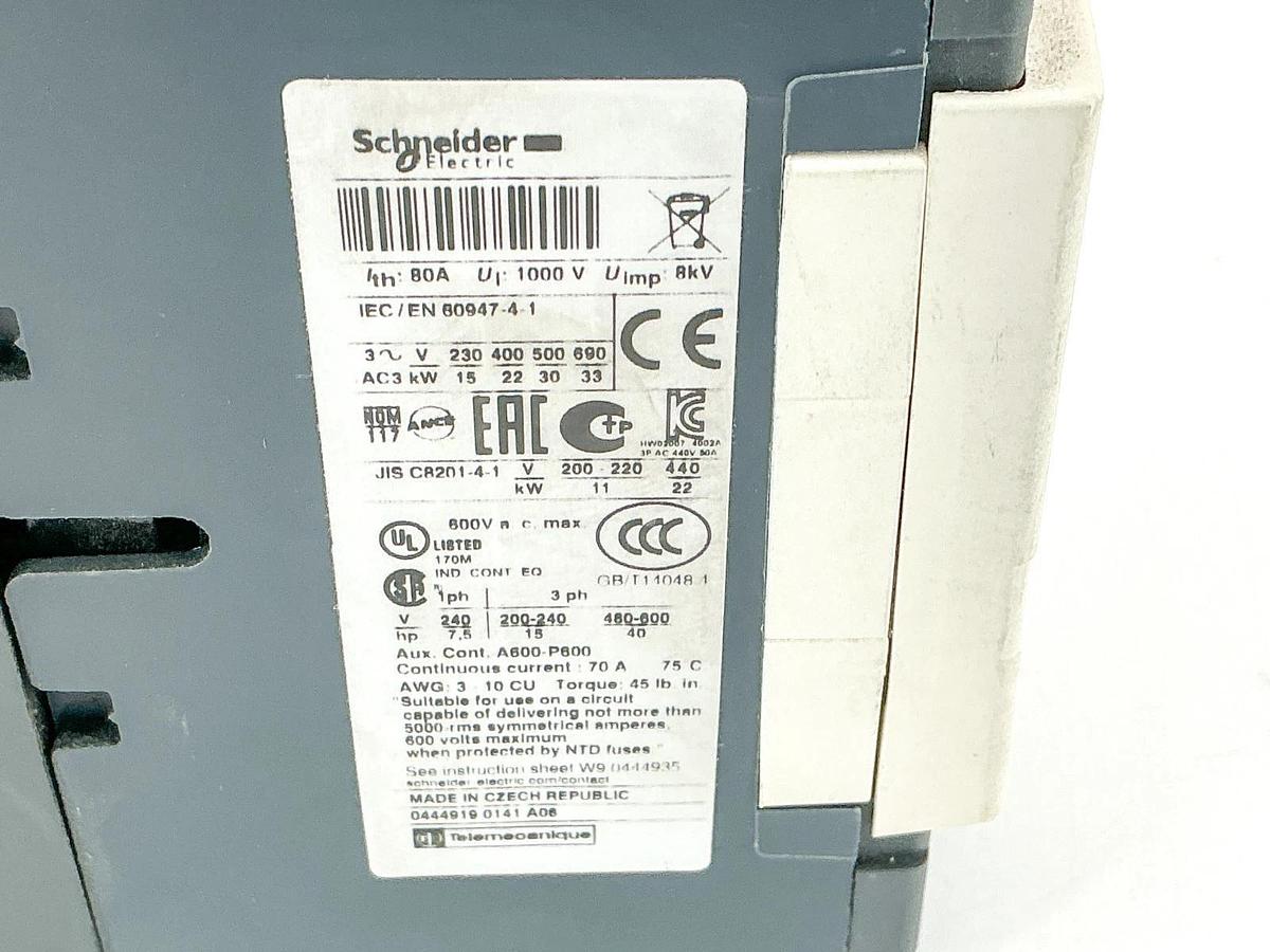New Schneider Electric LC1D50BD Contactor 50A 24VDC 3P 3PH - No Box
