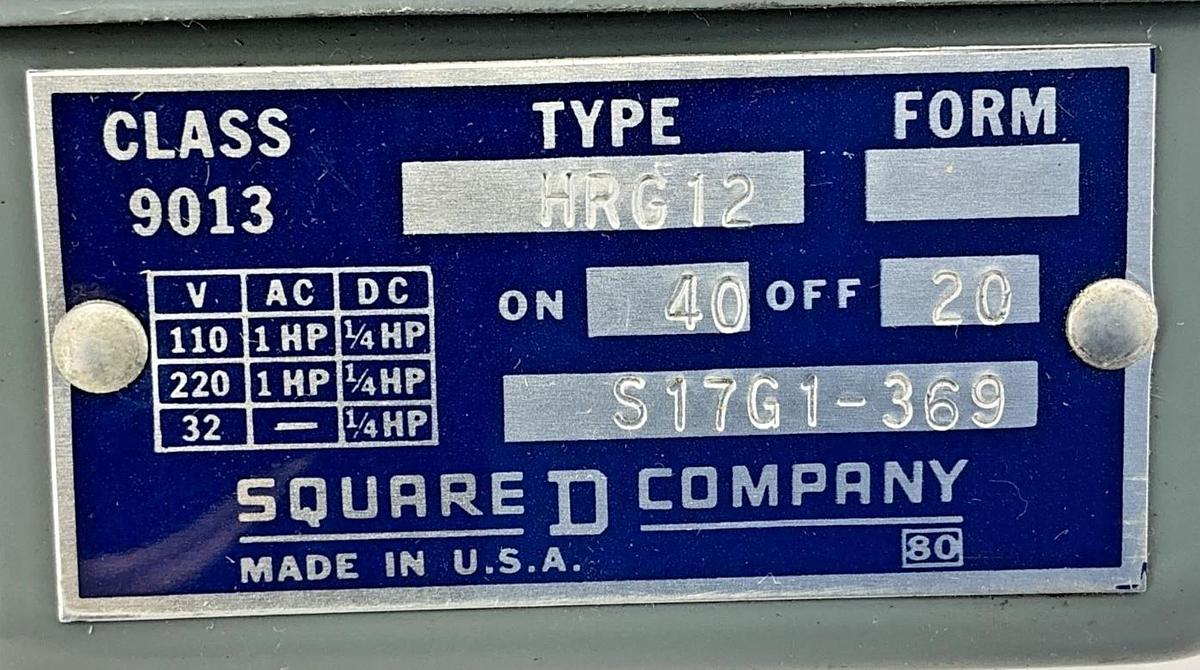 Square D 9013HRG-12 Pressure Switch Close 40 Open 20 9013HRG12 56084