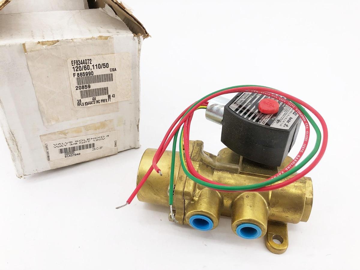 New Asco EF8344G72 110/120V Solenoid Valve Brass 4-Way 3/8" NPT