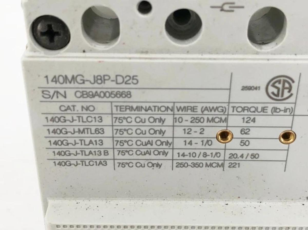 New Allen Bradley 140MG-J8P-D25 Circuit Breaker 480-600V 250A 3P J-Frame No Box