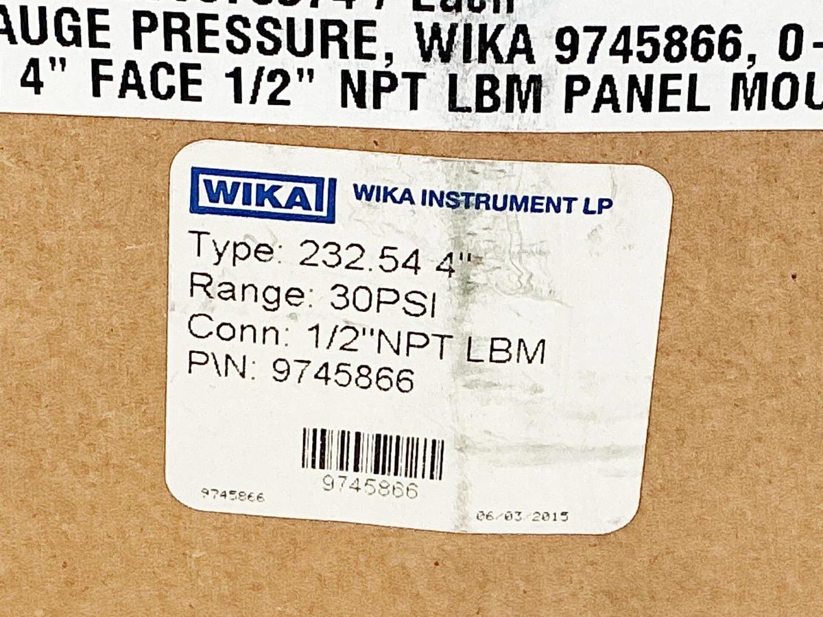 New Wika Type 232.54 4" 9745866 Pressure Gauge 4" Face 30PSI 1/2"NPT