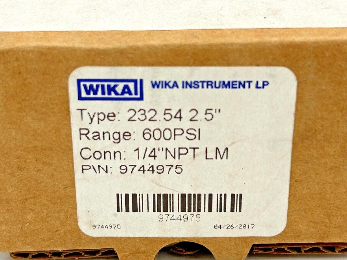 New Wika 9744975 Pressure Gauge 0-600PSI 232.54 2.5" Dial 1/4" Lower