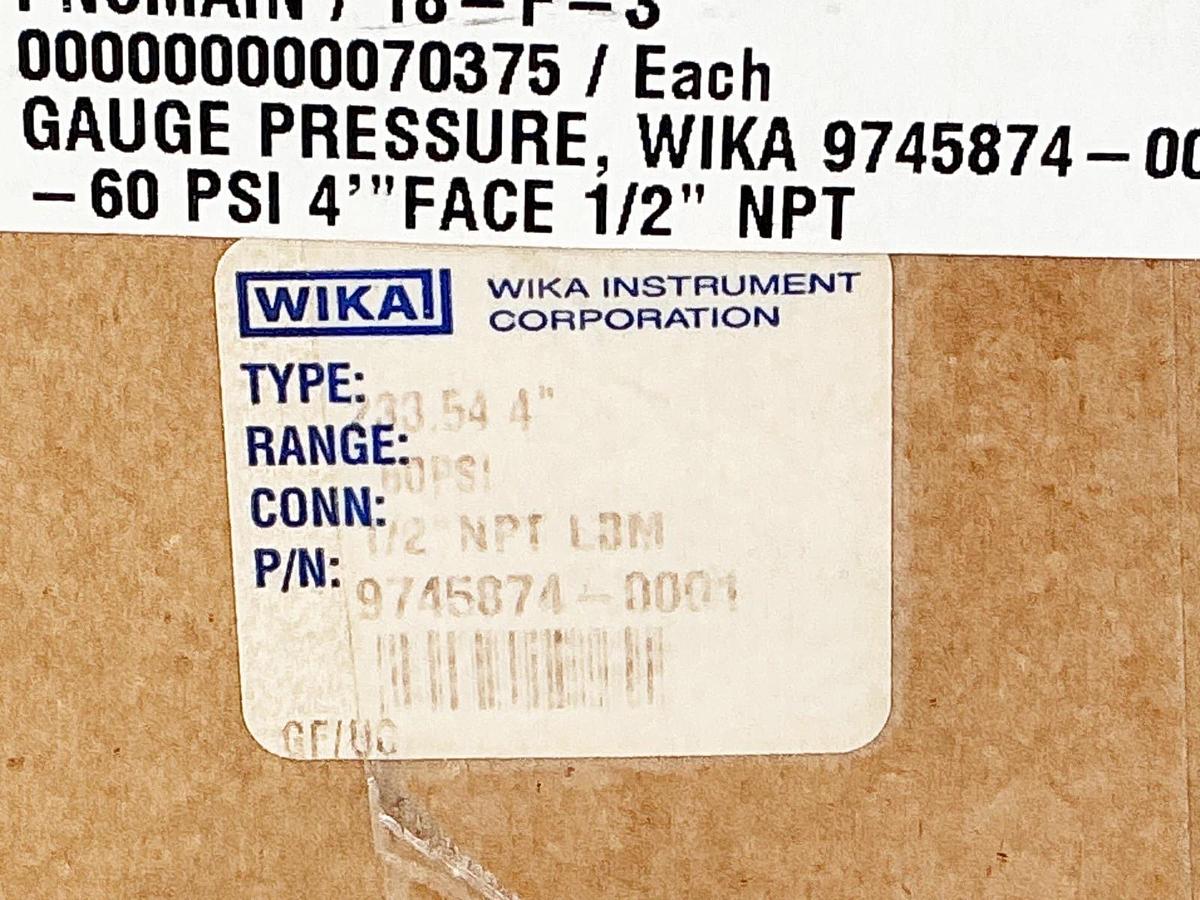 New Wika Type 233.54 4" 9745874-0001 Pressure Gauge 0-60PSI 1/2" NPT 316 SS