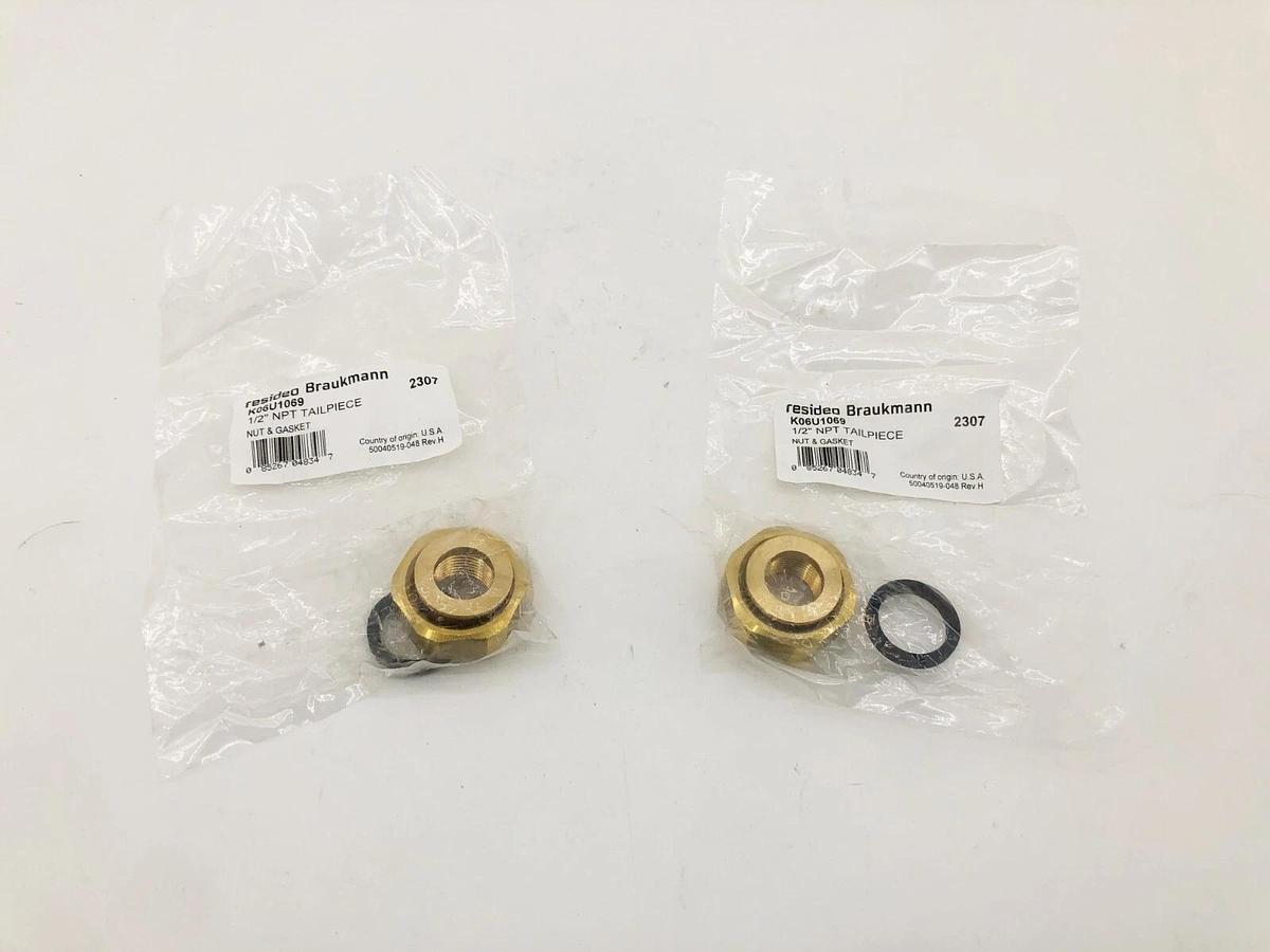 Lot of 2 New Residio Braukmann K06U1069 Tailpiece Nut & Gasket 1/2" NPT