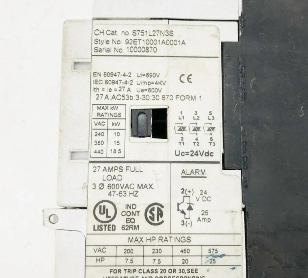 Used Eaton Cutler-Hammer S751L27N3S Soft Starter 27A 575VAC Max 24VDC Coil