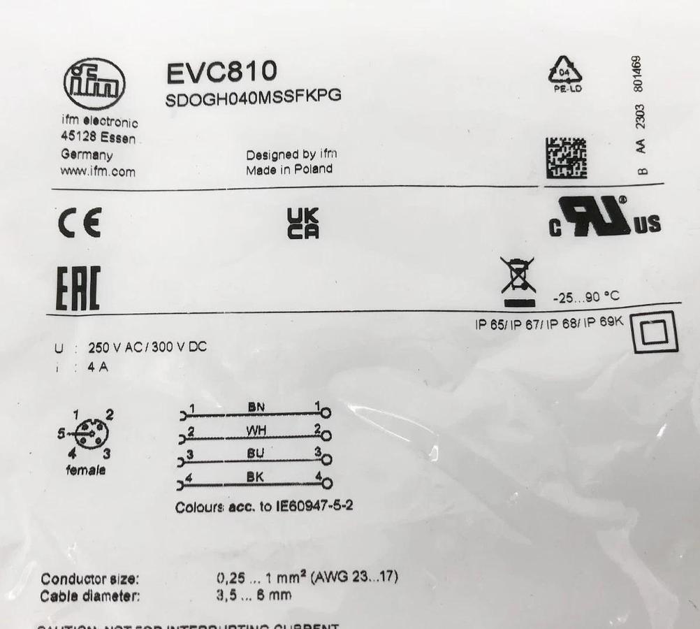 Lot of 2 New IFM EVC810 Female Wirable Connector Sockets SDOGH040MSSFKPG