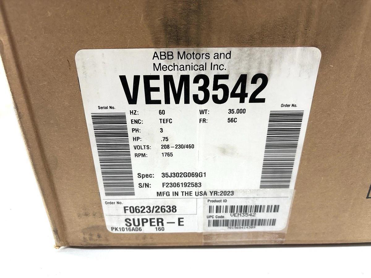 New Baldor VEM3542 3/4HP TEFC Motor 208-230/460V 60Hz 3ph 1800rpm 56C Frame